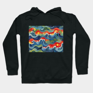 Colorful Sea Landscape With Red Sunset Over Great Blue Waves Painting Hoodie